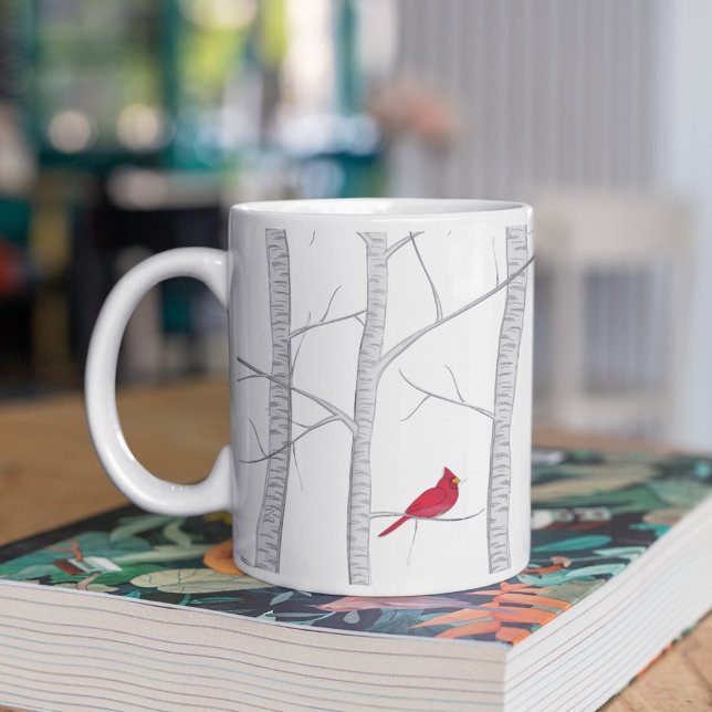 Konstgjord Red Bird Winter Träd Land Woodland Kaffemugg (Christmas holiday winter red cardinal custom mug)
