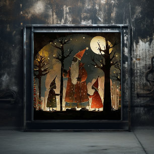 Konstgjord rödskog och Grönt Woodland Black Santa Poster