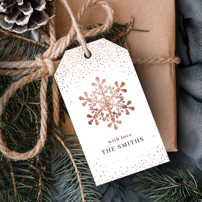 Konstgjord snowflake faux ro guld jul presentetikett (Artistic snowflake faux rose gold Christmas Gift Tags)