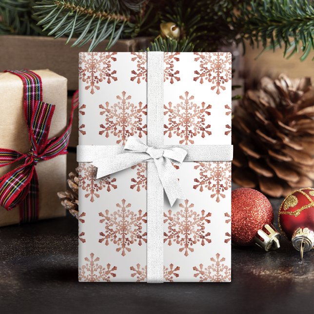 Konstgjord snowflake faux ro guld jul presentpapper (Artistic snowflake faux rose gold Christmas Wrapping Paper)