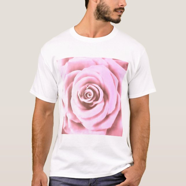 Konstgjord stor Blek Rosa ros T Shirt (Framsida)