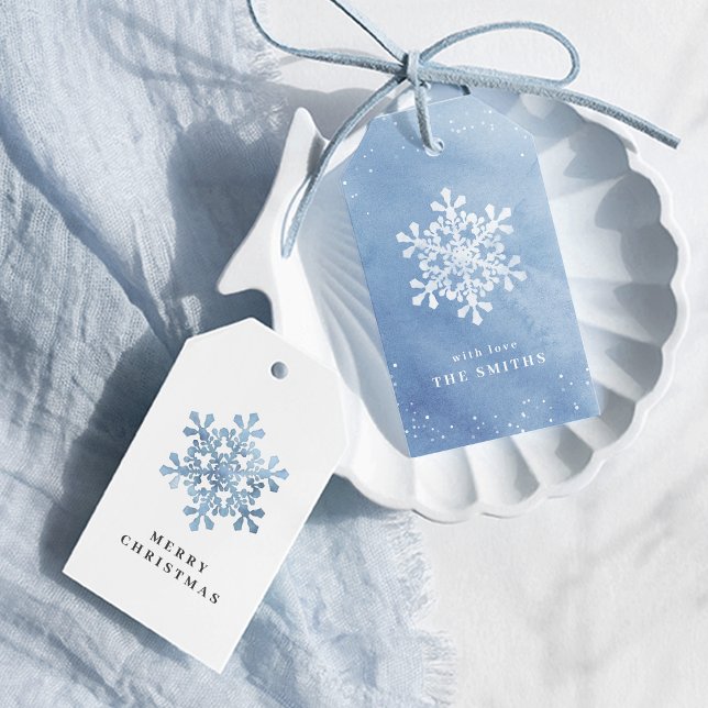 Konstgjord vattenfärg Snöflingblått jul Presentetikett (Artistic Watercolor Snowflake blue Christmas Gift Tags)