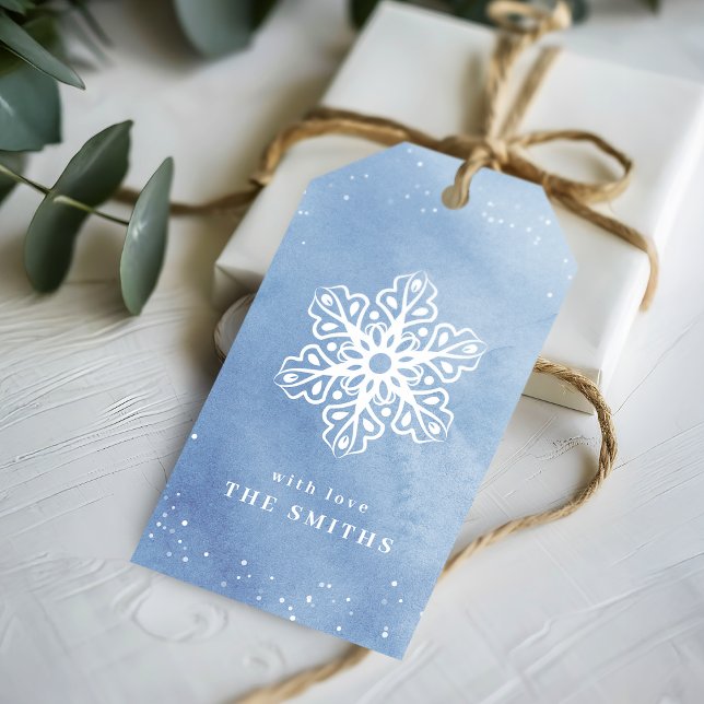 Konstgjord vattenfärg Snöflingblått jul Presentetikett (Artistic Watercolor Snowflake blue Christmas Gift Tags)