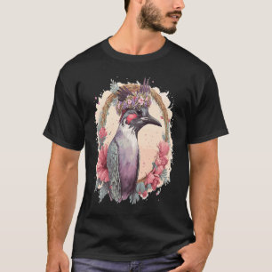 Konstgjord vattenfärg Woodpecker Bird Flower Krona T Shirt