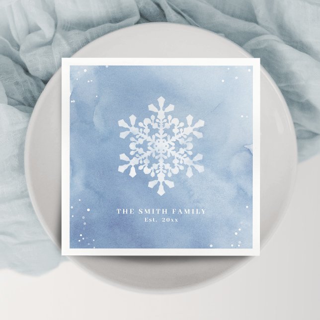 Konstgjord vattensfärg Snöflake Blå jul Pappersservett (Artistic Watercolor Snowflake Blue Christmas Napkins)