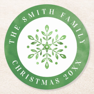 Konstgjord vattensfärg Snöflake Grönt jul Underlägg Papper Rund