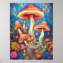 Konstgjord Vild Psychedelic Mushroom Art Poster