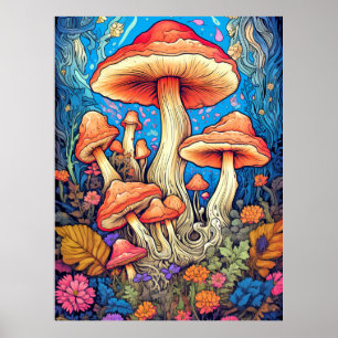 Konstgjord Vild Psychedelic Mushroom Art Poster