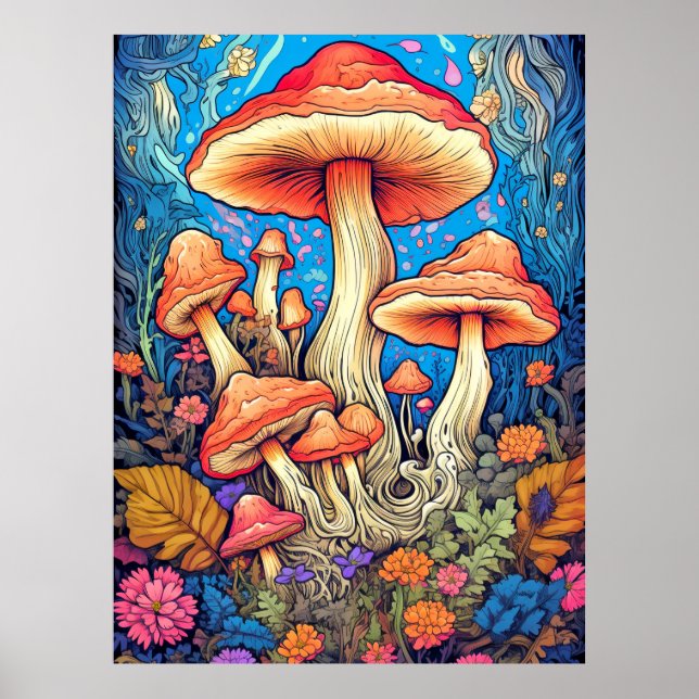 Konstgjord Vild Psychedelic Mushroom Art Poster (Framsidan)