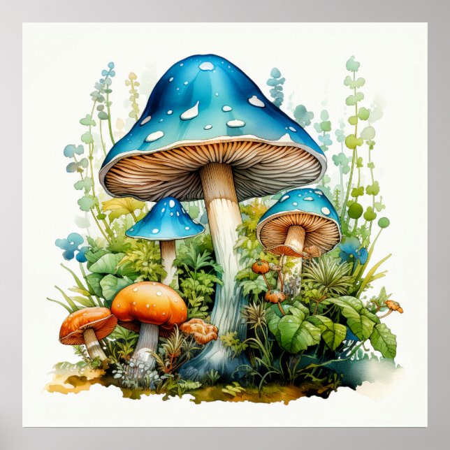Konstgjord Vild Psychedelic Mushroom Illustration Poster (Framsidan)