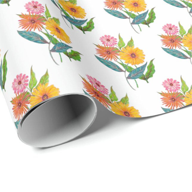 Konstgjord Zinnia Wildblomblomma Presentpapper (Rullad Hörn)