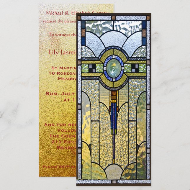 konstglas art deco dop vigsel inbjudan (Fram/baksida)