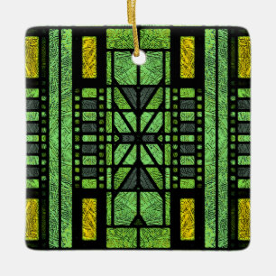 Konstglas Art Deco i grönt och guld Julgransprydnad Keramik