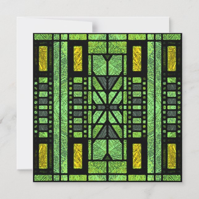 Konstglas Art Deco i grönt och guld Magnetisk Inbjudningskort (Framsida)