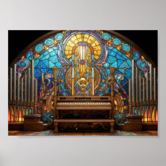 Konstglas Art Nouveau Piporgel Kyrka Konst Poster