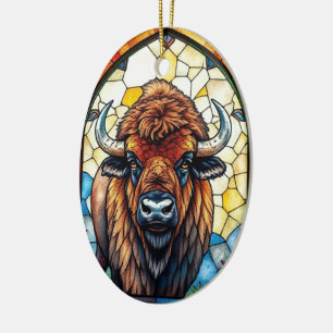 Konstglas Bison Buffel Tribal Djur Konst Julgransprydnad Keramik