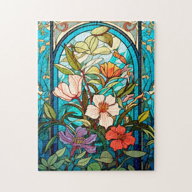 Konstglas Blommig Båge Art Nouveau Pussel (Vertikal)