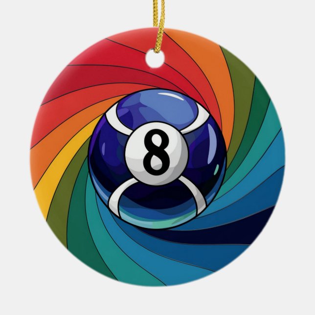 Konstglas i 8-ball stil  julgransprydnad keramik (Framsidan)