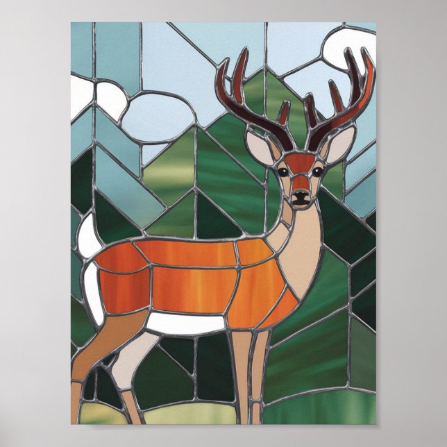 Konstglas Konst, Glas-in-Ledning Stil Dovhjort Kon Poster (Framsidan)