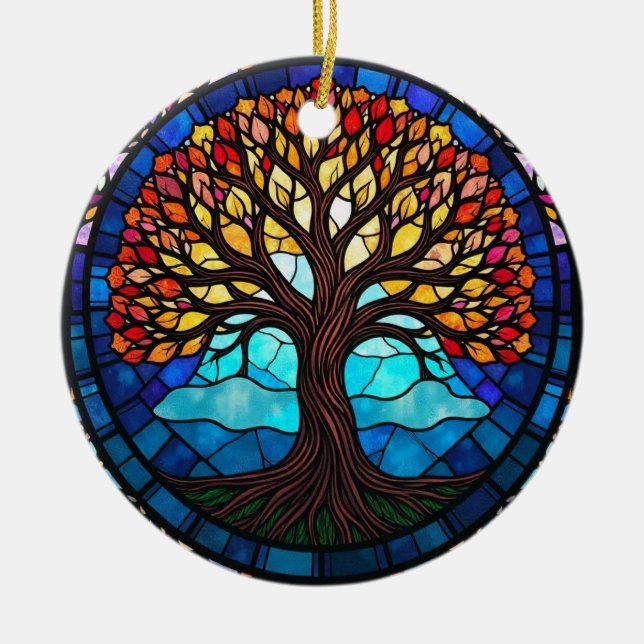 Konstglas, Livets Träd Glasmosaik Julgransprydnad Keramik (Framsidan)