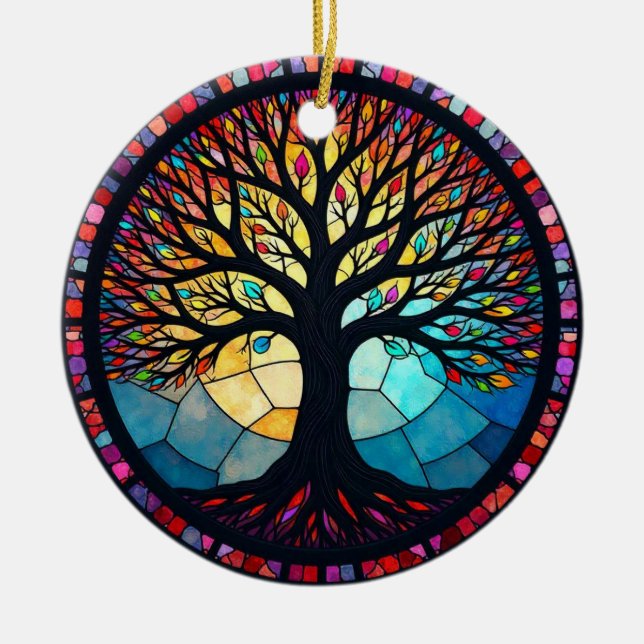 Konstglas, Livets Träd Glasmosaik Julgransprydnad Keramik (Framsidan)