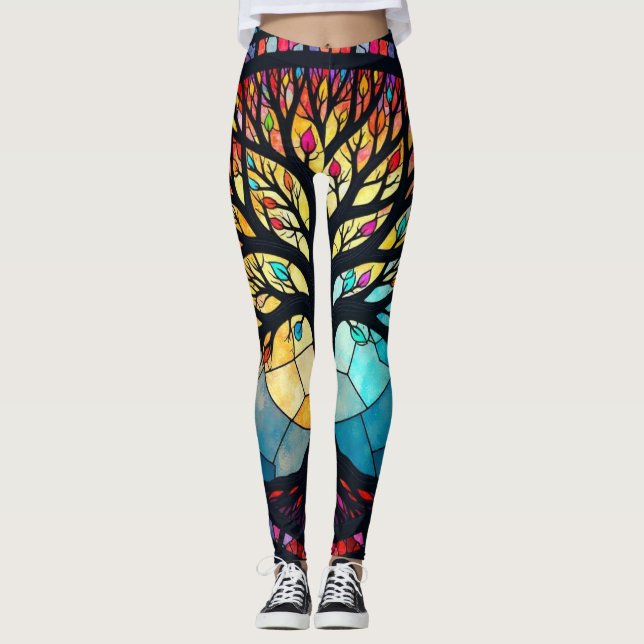 Konstglas, Livets Träd Glasmosaik Leggings (Framsida)