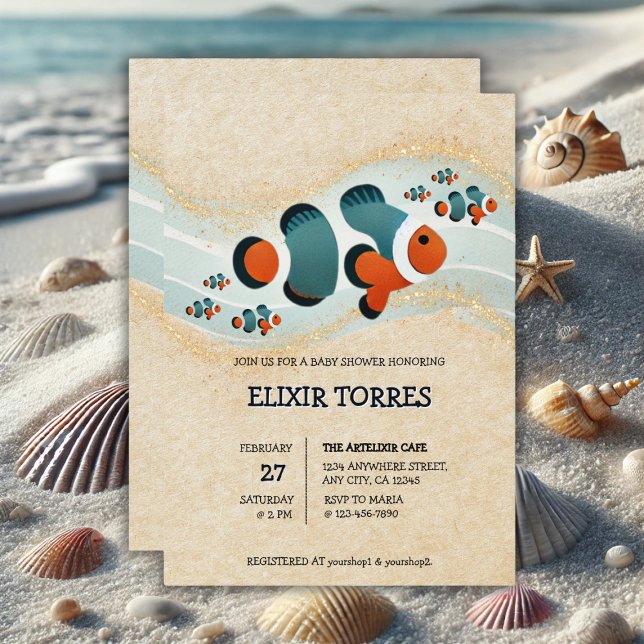 Konstglitter Clownfisk Nemo Baby Shower Inbjudningar (Skapare uppladdad)