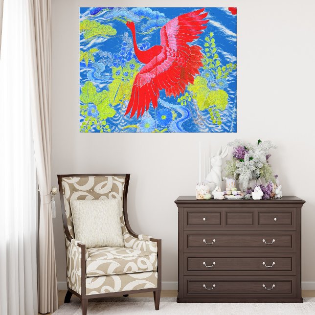 Konsthantering för svan Abstrakt på arbetsytan Canvastryck (Flying Swan Blue Abstract Art Bird Vivid Colors Canvas Print)