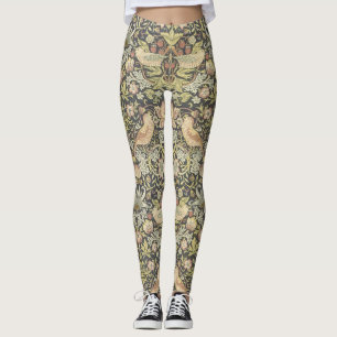Konsthantverkblommönster med fågeldamasker leggings