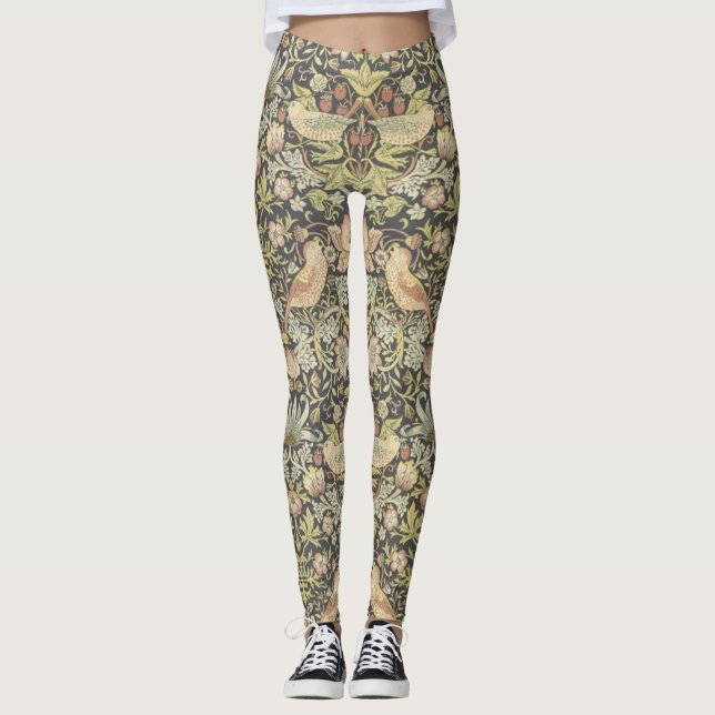 Konsthantverkblommönster med fågeldamasker leggings (Framsida)