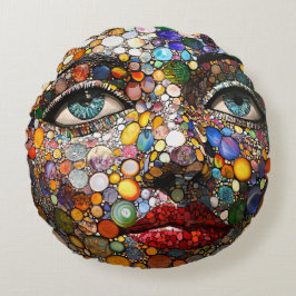 Konstig Ansikte Pillow Rund Kudde