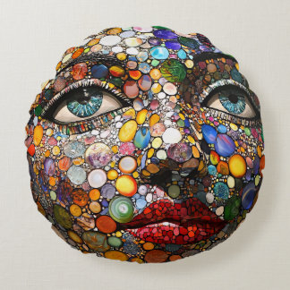 Konstig Ansikte Pillow Rund Kudde