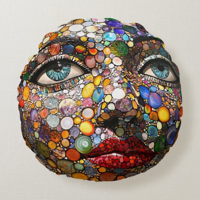 Konstig Ansikte Pillow Rund Kudde (Framsidan)