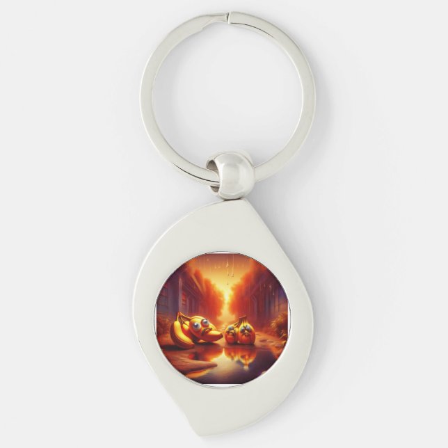 Konstig Bananskapningar i brandrummet Swirl Silverfärgad Nyckelring (Framsidan)