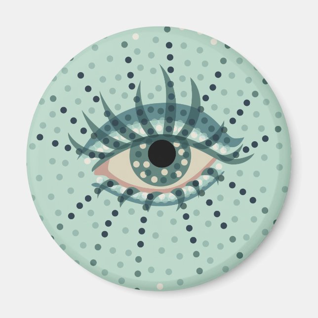Konstig Blue Öga med Abstrakt Dot Psychedelic Art Magnet (Framsidan)