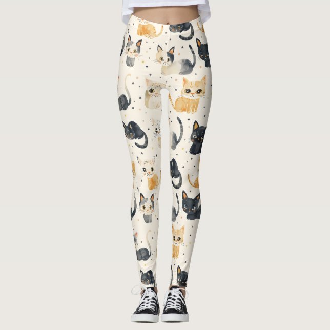 Konstig Cats Mönster Leggings (Framsida)