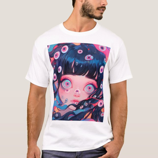 Konstig Creepy Cute Anime Girl T Shirt (Framsida)