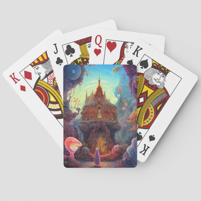 Konstig Creepy House Surreal Art Casinokort (Baksidan)