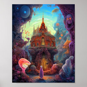 Konstig Creepy House Surreal Art Poster