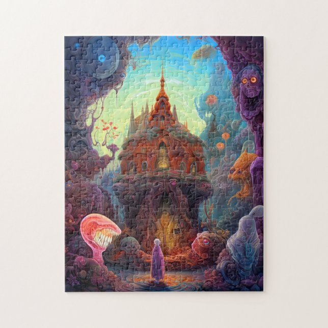 Konstig Creepy House Surreal Art Pussel (Vertikal)