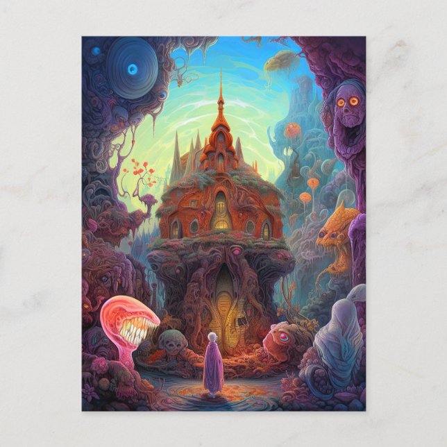 Konstig Creepy House Surreal Art Vykort (Framsida)