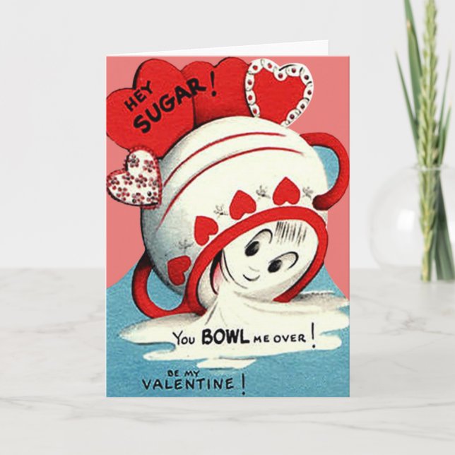 Konstig Cute Funny Sugar Bowl Heart Valentine Helgkort (Framsida)