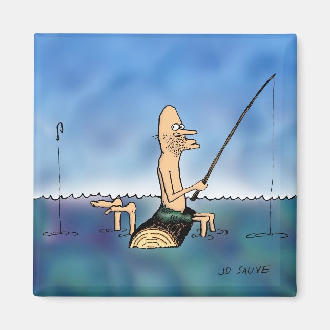 Konstig Dag Fiskekort Cartoon Magnet (Framsidan)