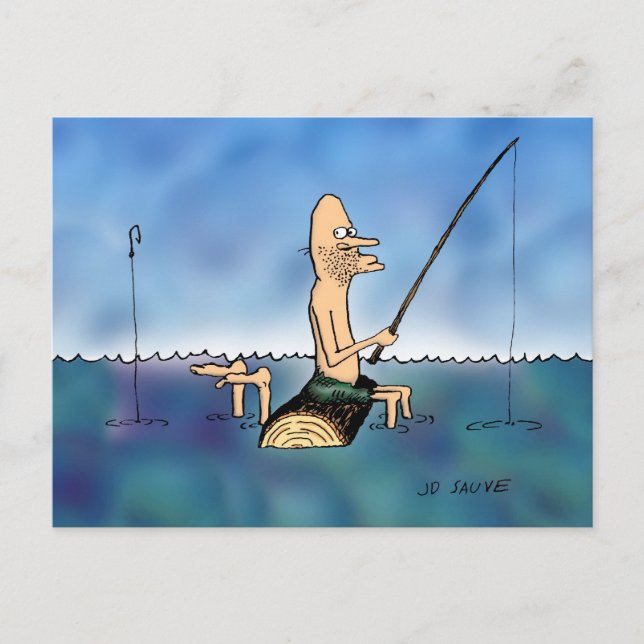Konstig Dag Fiskekort Tegneserie Vykort (Framsida)