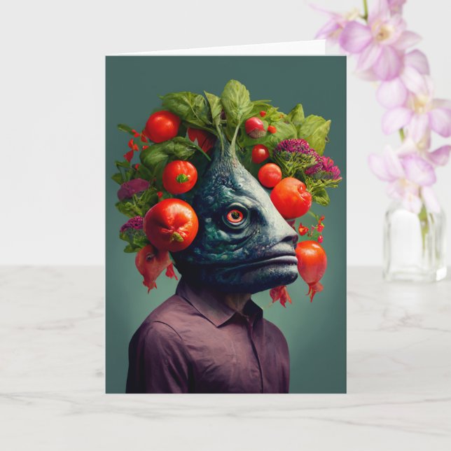 Konstig Fishhead Person tillfällen Kort (Orkide)