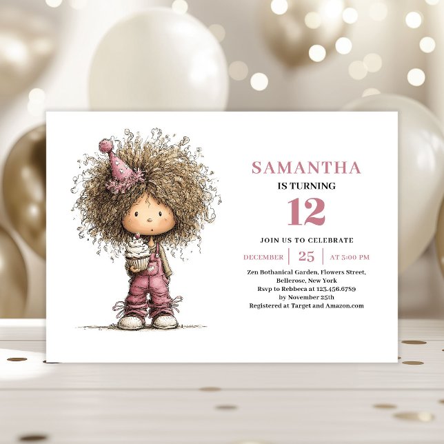 Konstig födelsedagsinbjudan för småbarnsflicka, da inbjudningar (Quirky Toddler Girl Birthday Invite Dusty Pink Template)