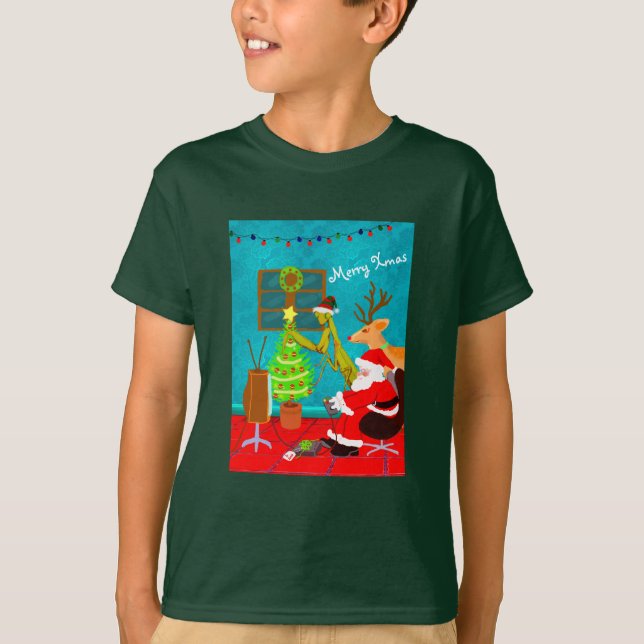 Konstig Friends Santa Plays Video Gamla jul T Shirt (Framsida)