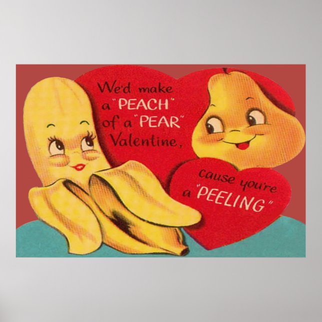 Konstig Funny Banana Pear Appealing Peel Valentine Poster (Framsidan)