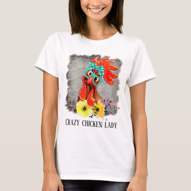 konstig, galen kyckling dam ord art T-Shirt (Framsida)