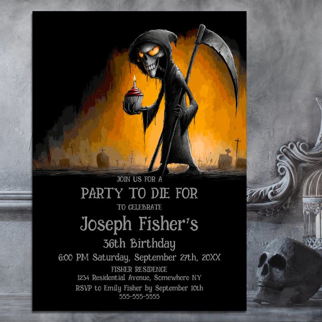 Konstig Grim Reaper med Cupcake Födelsedagsfest Inbjudningar (Skapare uppladdad)